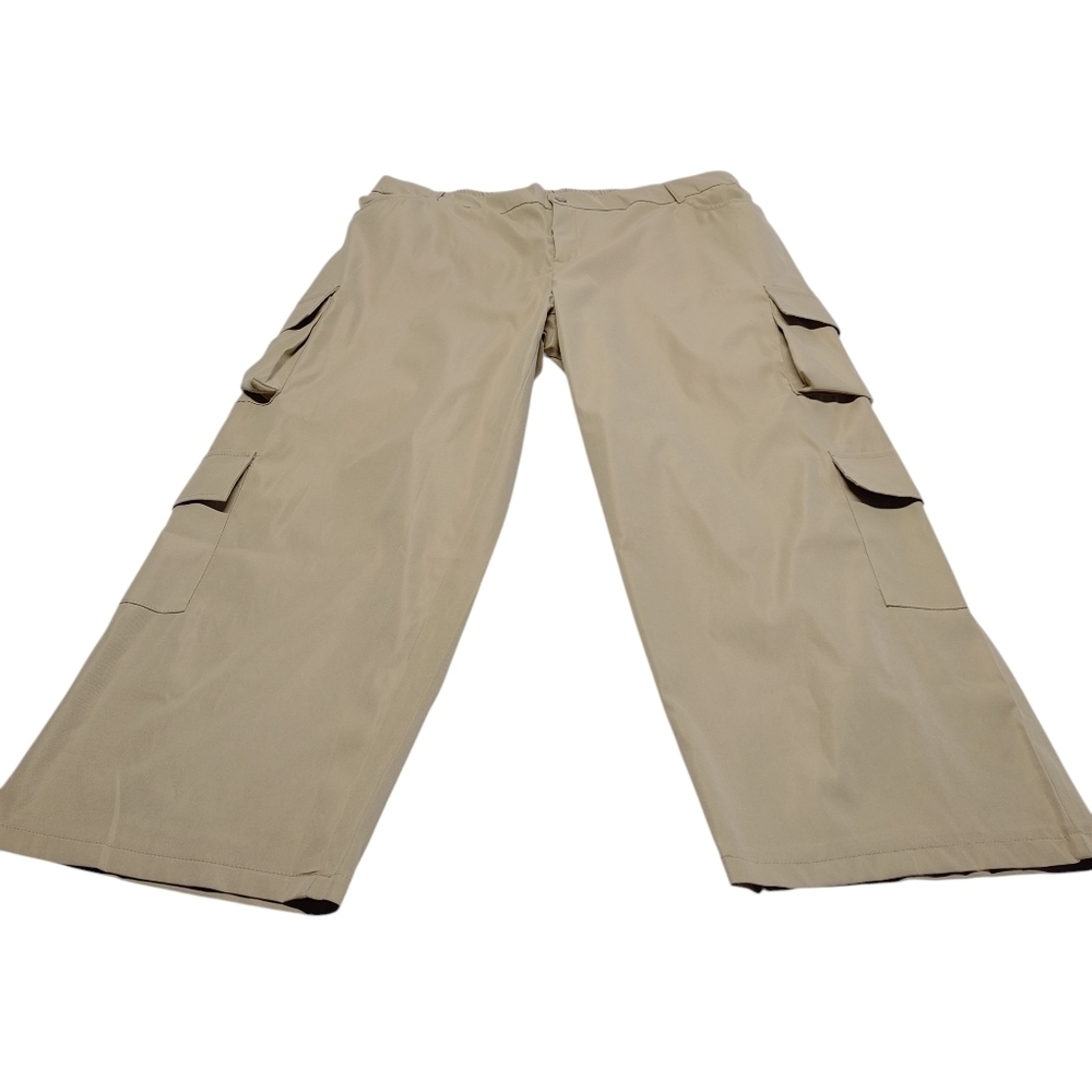 Women's 4XL Khaki Cargo Pants Elastic Waist Polyester Utility Pockets Brown - Picture 3 of 8